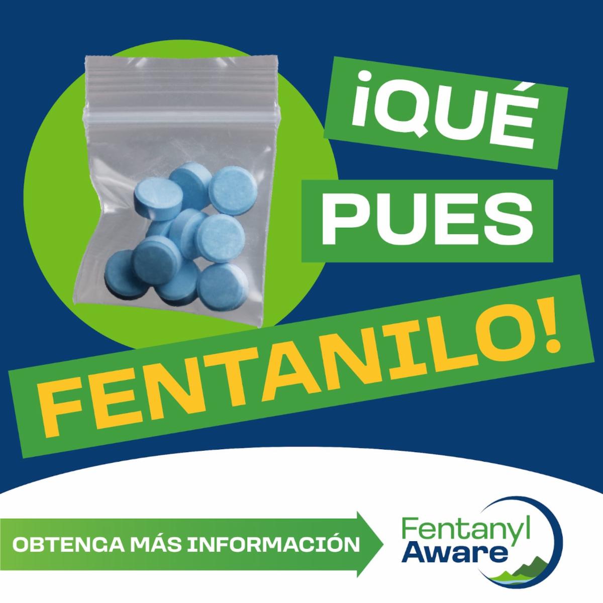 Small baggie of round, blue pills over a dark blue and lime green background.