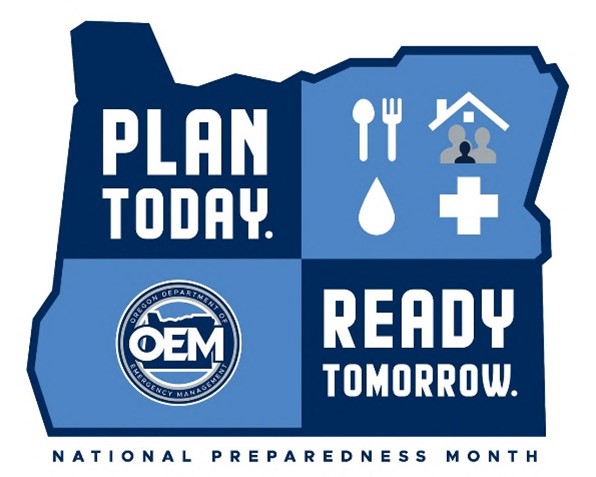 The Oregon Emergency Management National Preparedness Month logo in shades of blue.