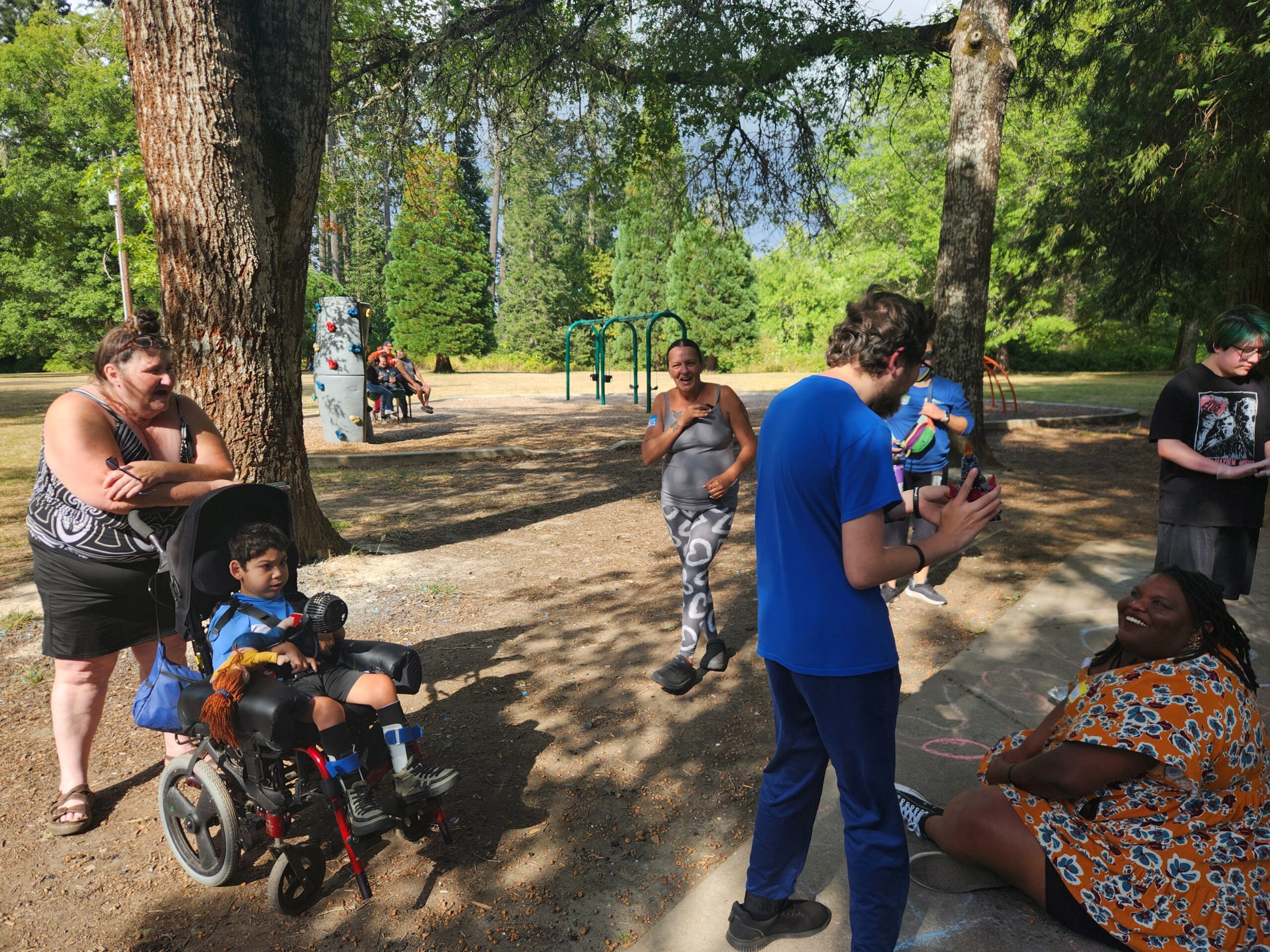 People socializing at a park.