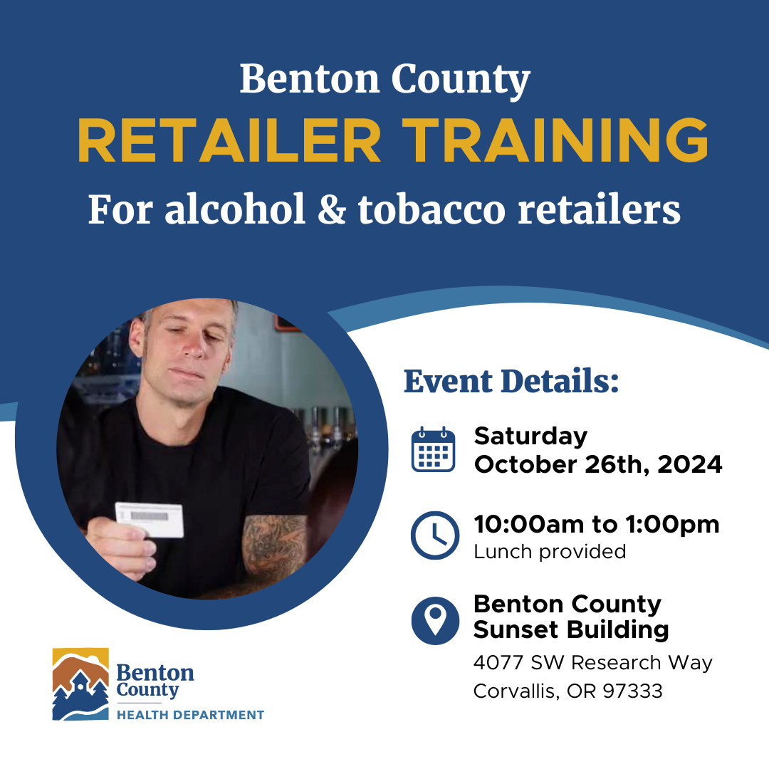 A flyer for the retailer training event with a picture of a person at a bar checking an ID.