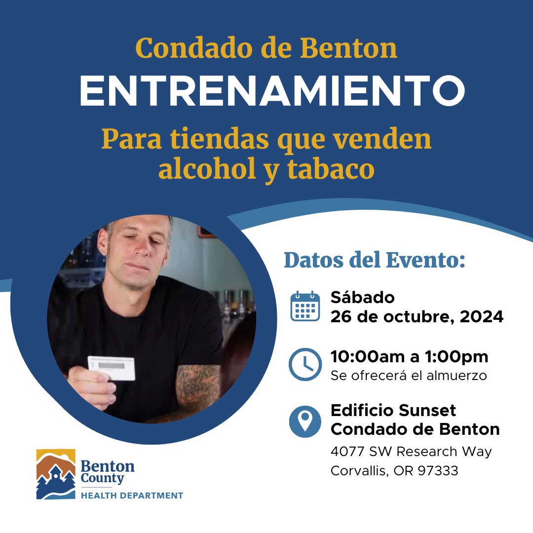 A Spanish version of the flyer for the retailer training event with a picture of a person at a bar checking an ID.