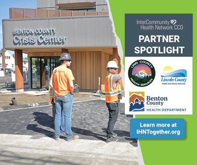 Benton County Crisis Center construction building in background with Partner logos