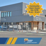 The Benton County Crisis Center with a gold star featuring dark blue text that says "Community Open House, Sat, 6/28, 9am - 12pm"