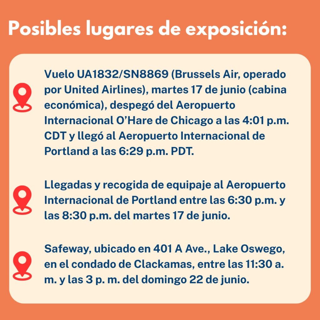 On an orange background, dark blue text reads, "Potential locations of exposure."