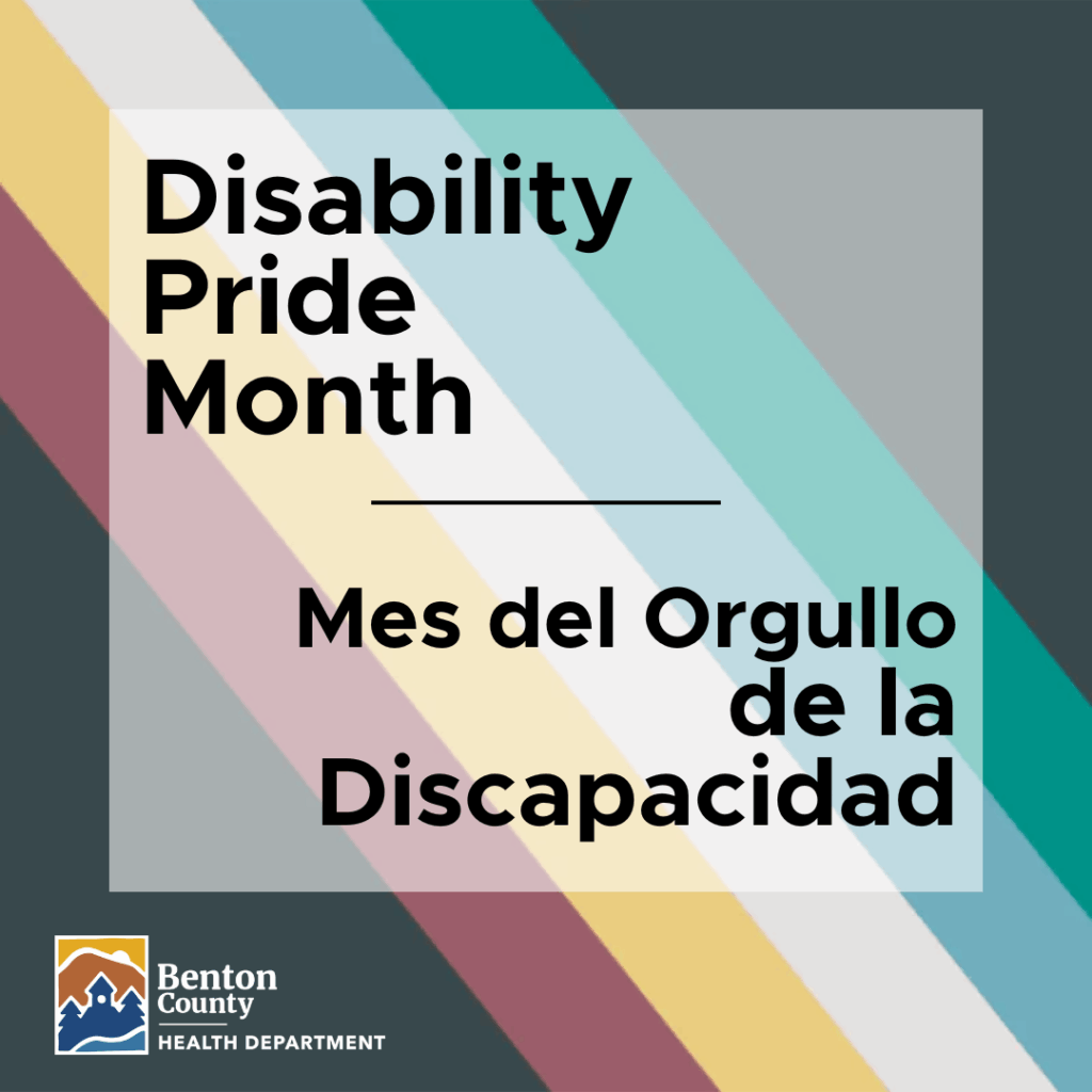 The disability pride flag. Text reads, "Disability Pride Month."