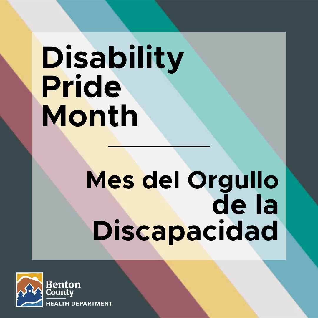 The disability pride flag. Text reads, "Disability Pride Month."