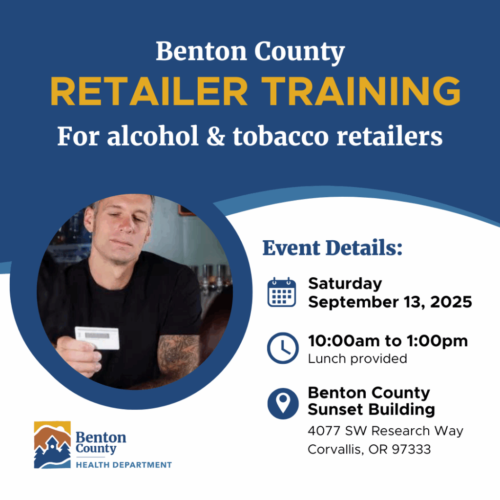 A flyer for the retailer training event with a picture of a person at a bar checking an ID.