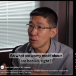 A screen capture of a video with a medical director explaining the impact of pertussis on babies.