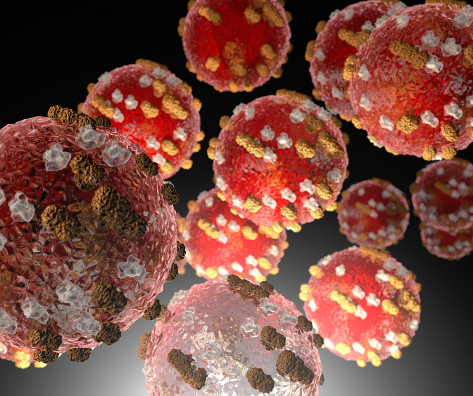 Extreme close-up of a measles virus.