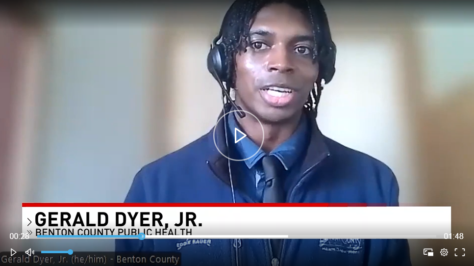 Benton County Public Health’s Gerald Dyer, Jr. being interviewed on Zoom about measles in wastewater by local TV news station KVAL.