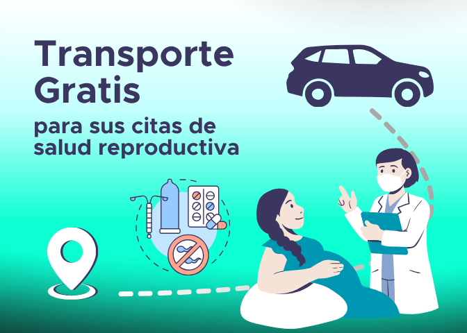 Un automóvil circula por una carretera hacia una clínica de salud reproductiva donde una persona recibe asesoramiento sobre métodos anticonceptivos.