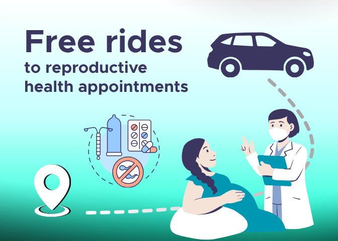 A car driving down a road to a reproductive health care clinic where a person receives birth control counseling.
