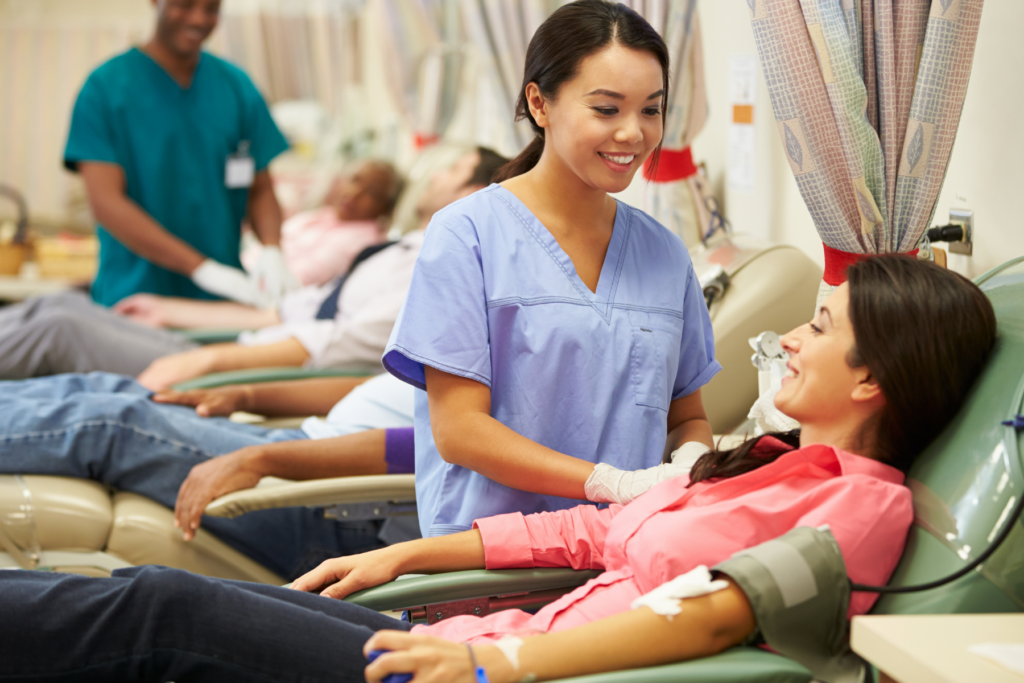 A person donating blood. 