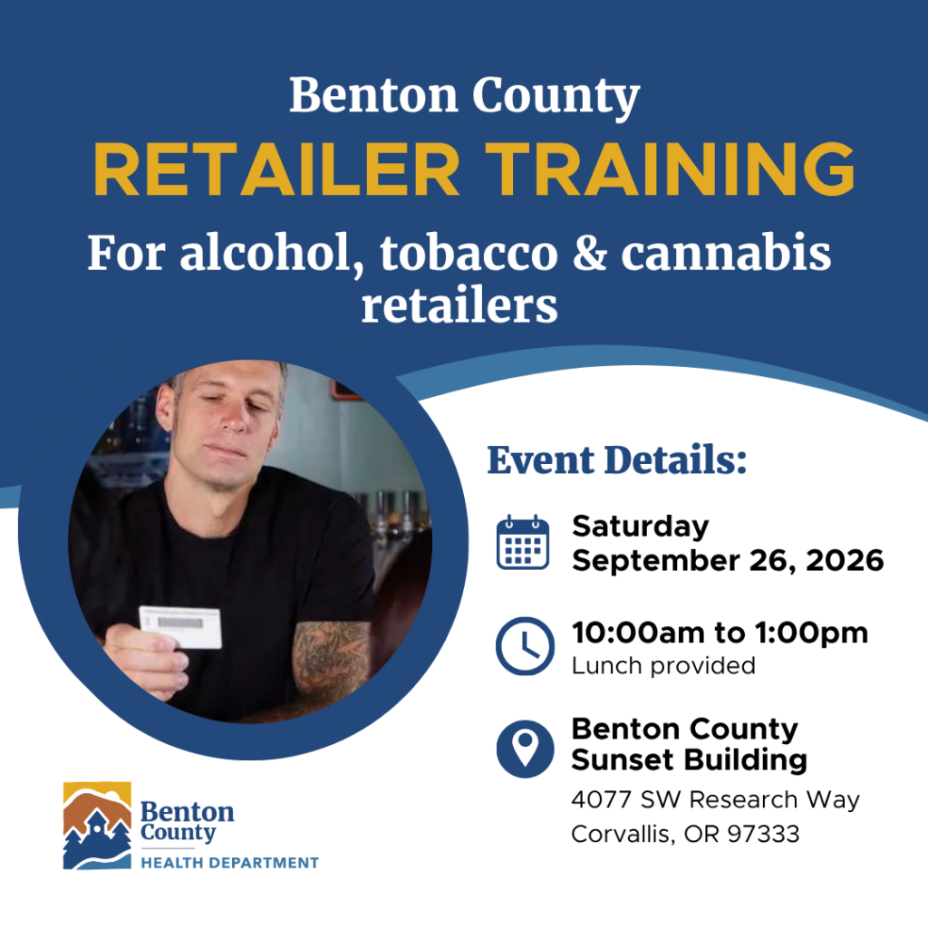 A bartender checking an ID, highlighting Benton County’s retailer training.